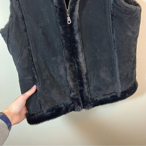 ✨ D’Carlo Women’s Suede Leather Fur Black Zip Up Vest Medium - Picture 4 of 11